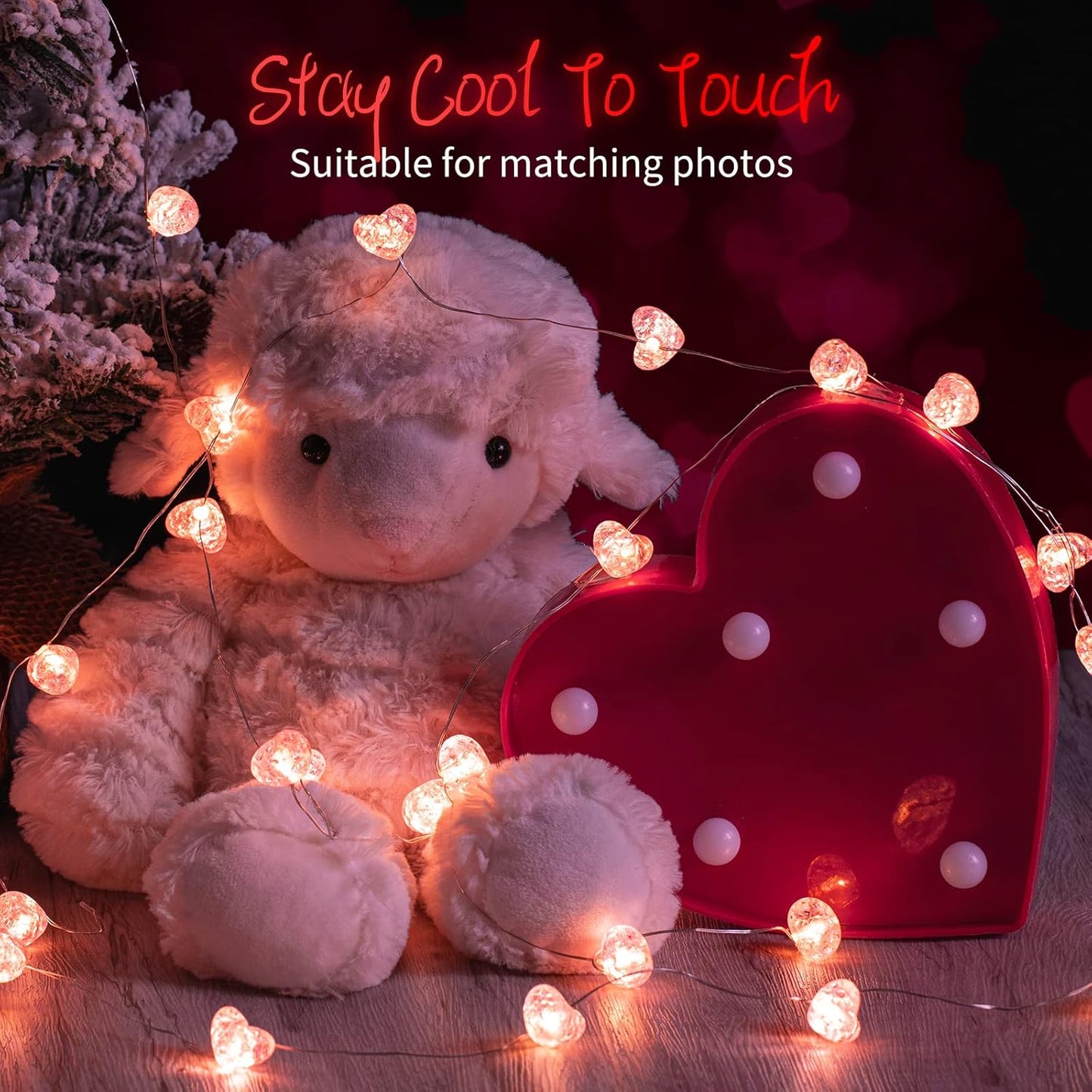 Pink Heart Fairy Lights - 10.5 FT 30 LED, Battery Operated with Remote