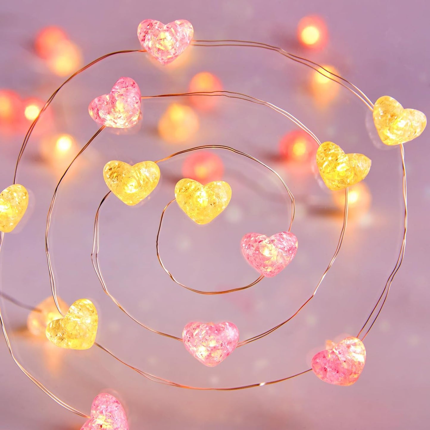 Pink Heart Fairy Lights - 10.5 FT 30 LED, Battery Operated with Remote