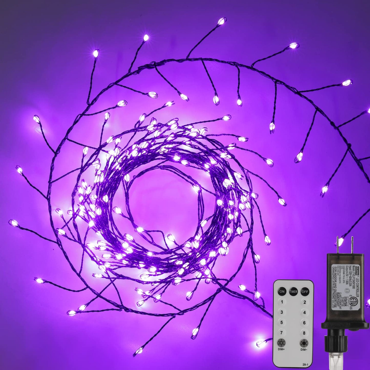 Cluster Lights with Remote, 8 Modes, Adapter
