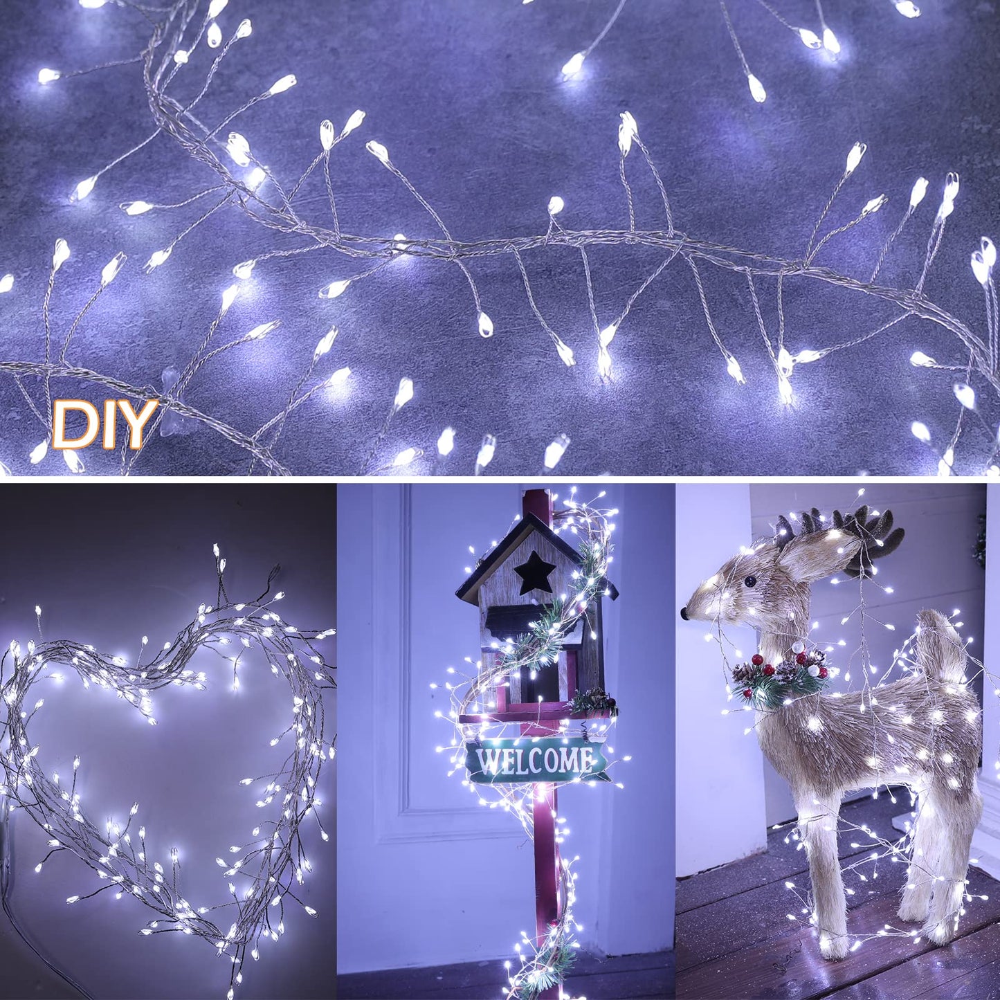 Cluster Lights with Remote, 8 Modes, Adapter