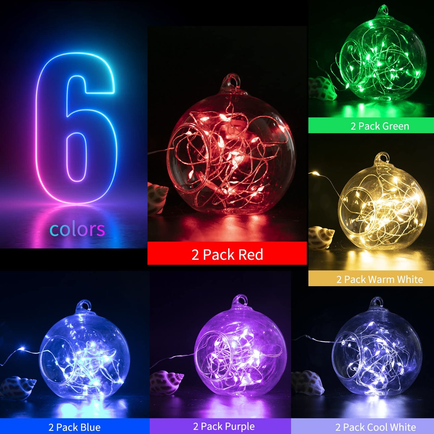 Silver Fairy Lights, CR2032 Battery Operated, 7 Feet 20 LED
