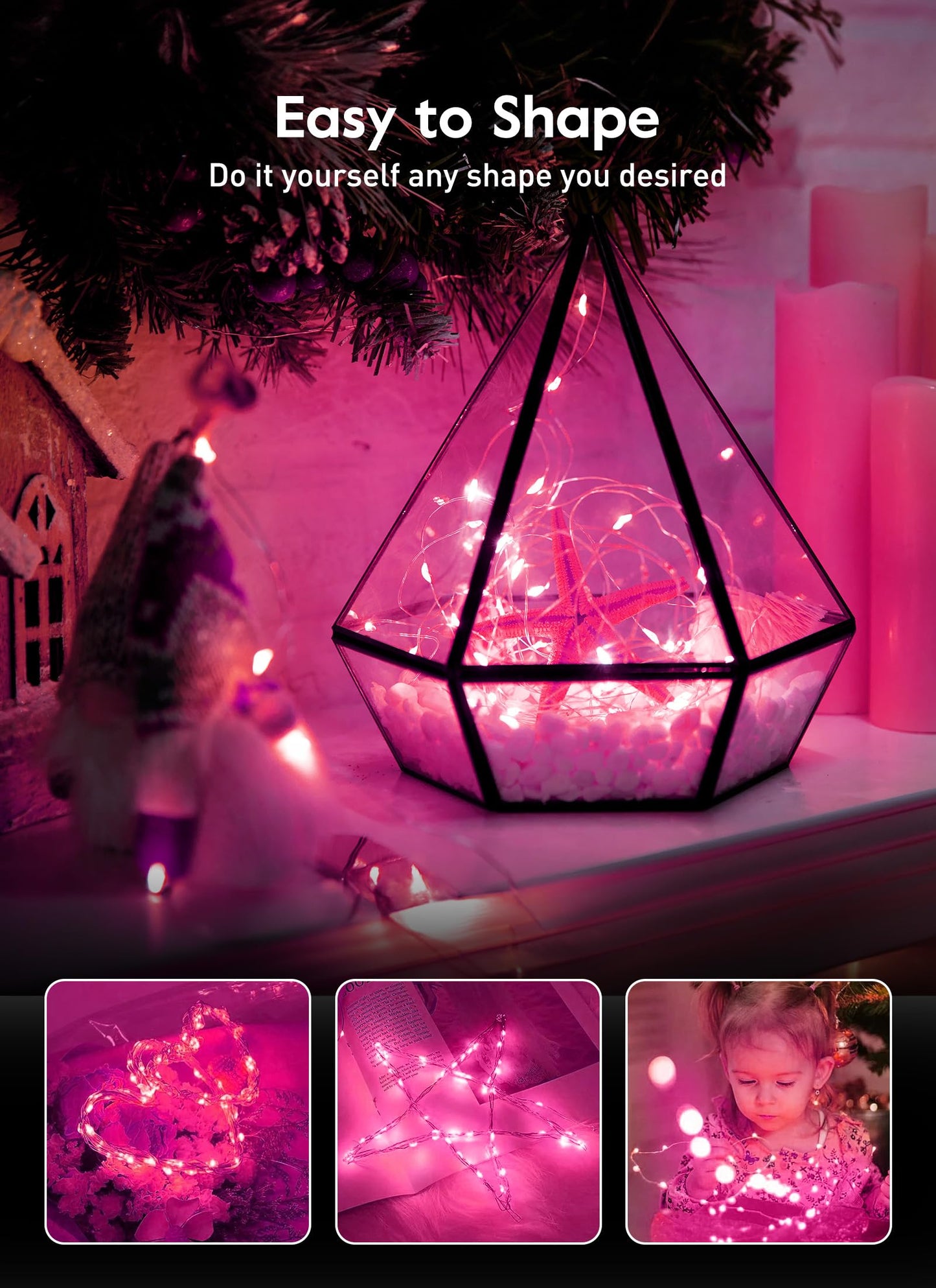 33ft USB Fairy Lights - Copper Wire, 100 LED, Remote Control