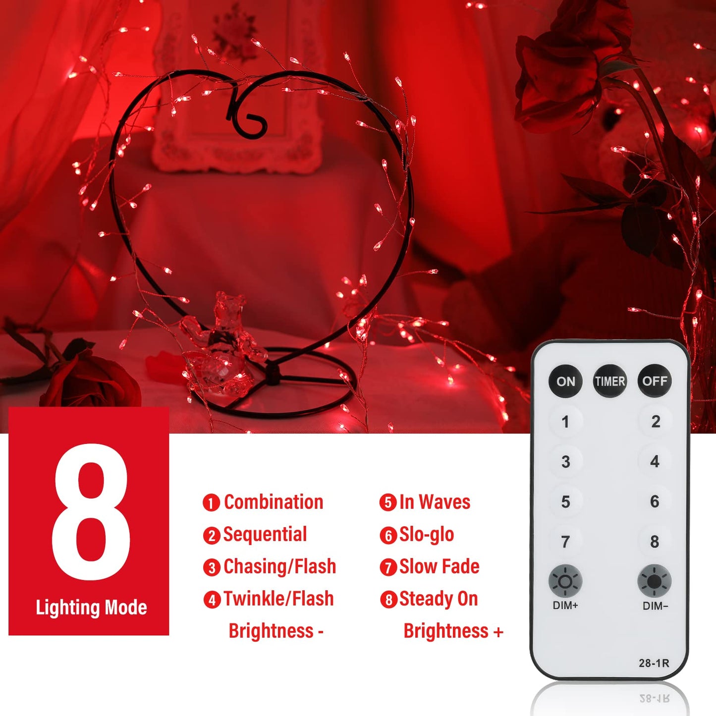 Cluster Lights with Remote, 8 Modes, Adapter