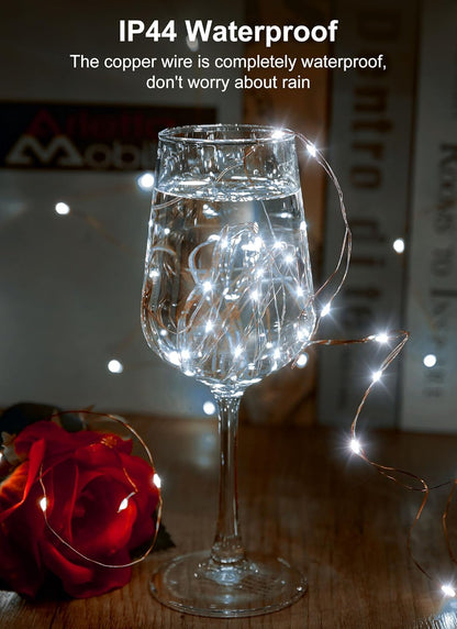 33FT 100LED Pure White Fairy Lights - Battery Operated, Waterproof, Remote Control