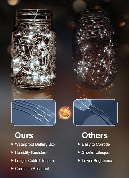 33FT 100LED Pure White Fairy Lights - Battery Operated, Waterproof, Remote Control