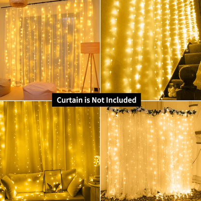 Curtain String Lights - 198 LED Fairy Lights with Remote, USB, 8 Modes