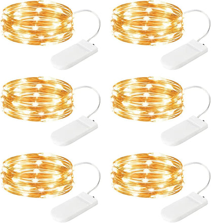 6 Pack Battery Operated Fairy Lights - 7ft, 20 LED Warm White