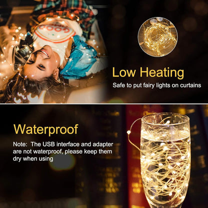 Curtain String Lights - 198 LED Fairy Lights with Remote, USB, 8 Modes