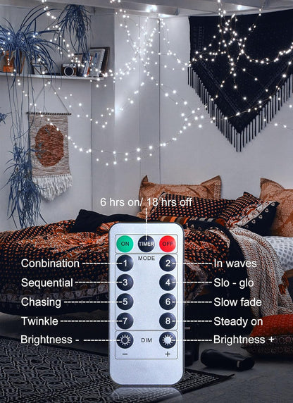 33FT 100LED Pure White Fairy Lights - Battery Operated, Waterproof, Remote Control