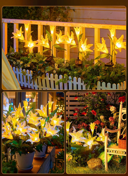 Solar Garden Lights - 4 Pack, LED Lily, Waterproof, White