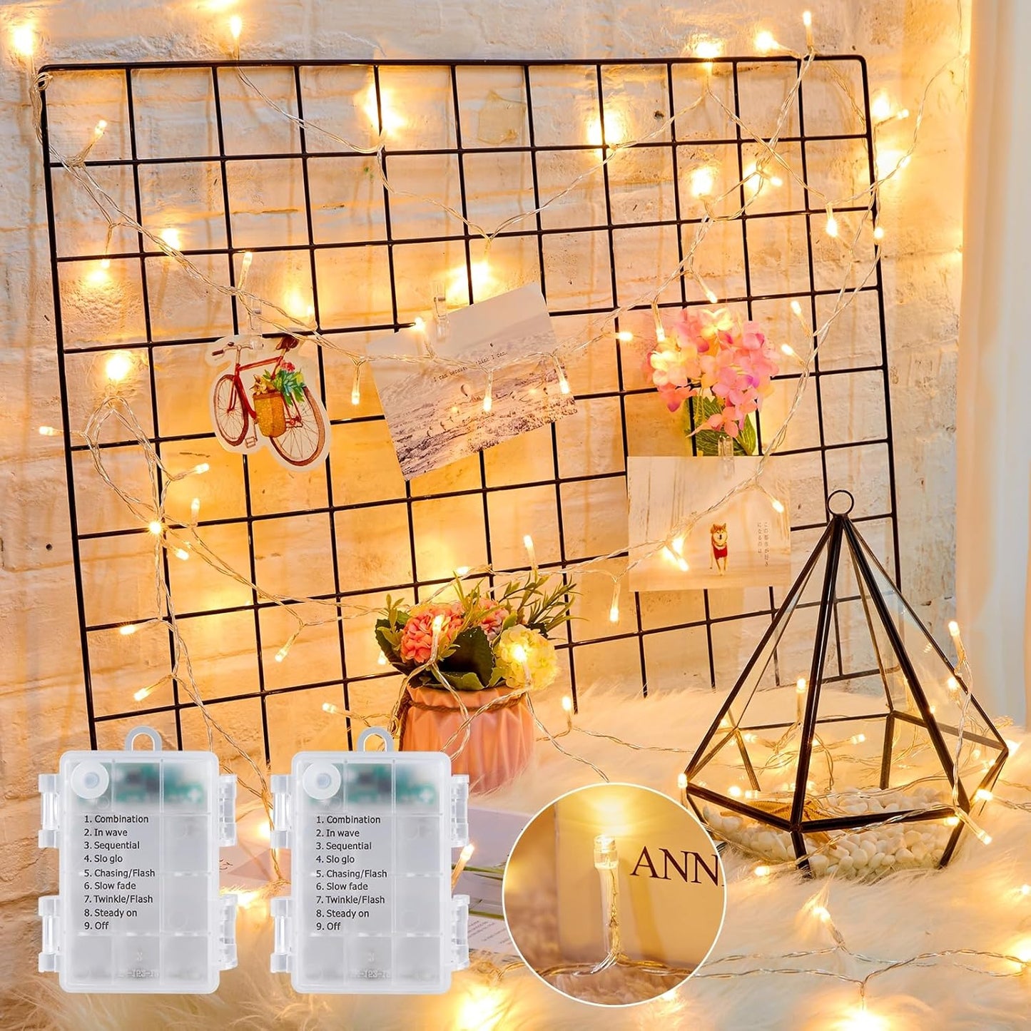 Battery Operated String Lights - 2 Pack, 33 FT, 100 LED, Warm White