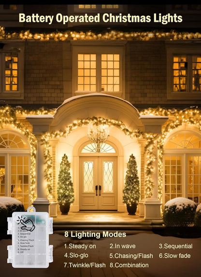 Battery Operated String Lights - 2 Pack, 33 FT, 100 LED, Warm White