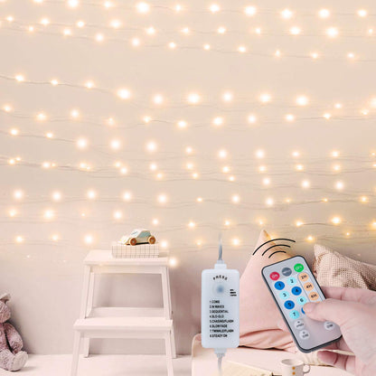 Silver Fairy Lights with Remote, USB/Adapter Powered, 8 Modes