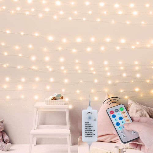 Silver Fairy Lights with Remote, USB/Adapter Powered, 8 Modes