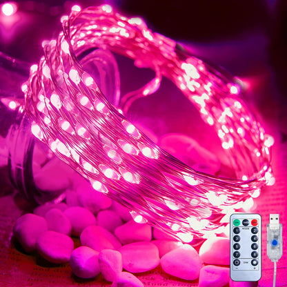 33ft USB Fairy Lights - Copper Wire, 100 LED, Remote Control