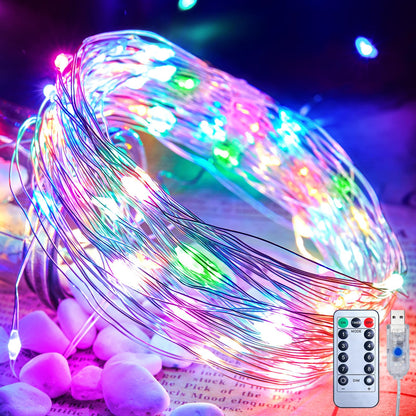 33ft USB Fairy Lights - Copper Wire, 100 LED, Remote Control