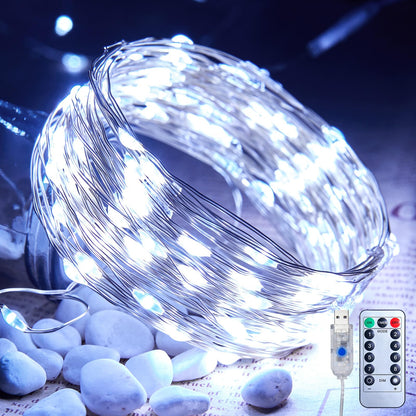 33ft USB Fairy Lights - Copper Wire, 100 LED, Remote Control