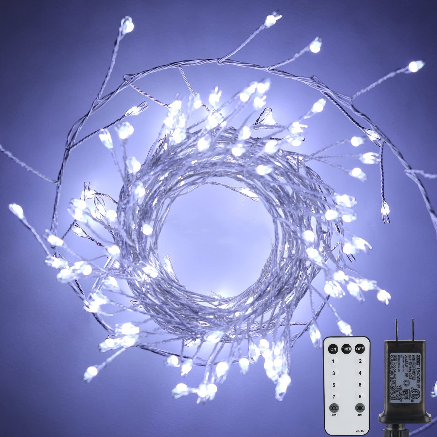 Cluster Lights with Remote, 8 Modes, Adapter