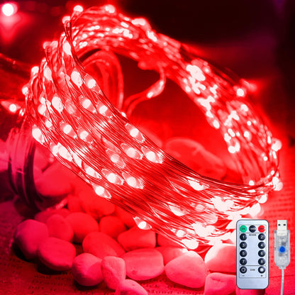 33ft USB Fairy Lights - Copper Wire, 100 LED, Remote Control