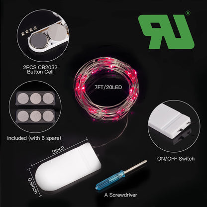 Silver Fairy Lights, CR2032 Battery Operated, 7 Feet 20 LED