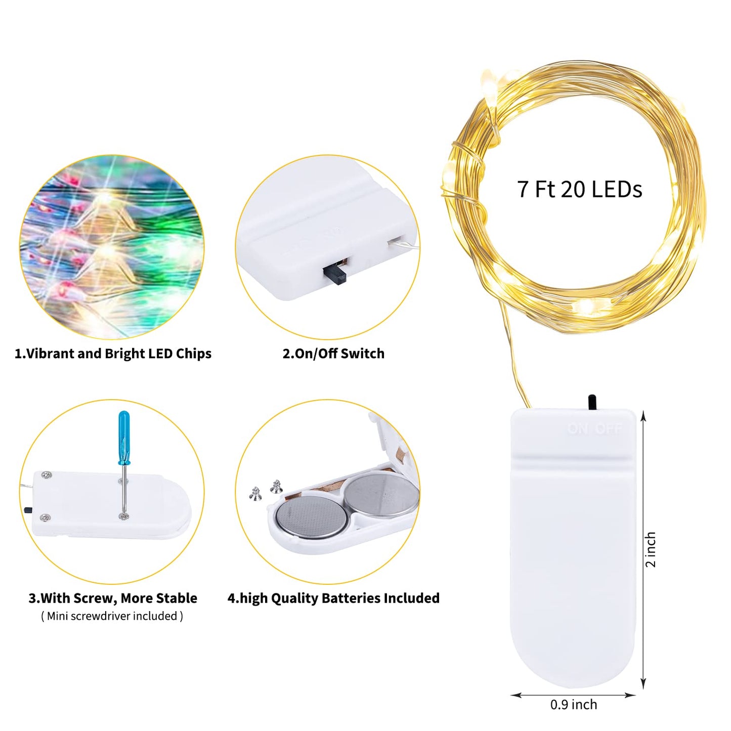 Silver Fairy Lights, CR2032 Battery Operated, 7 Feet 20 LED