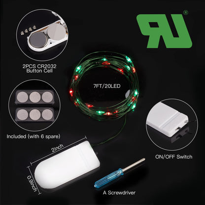 Silver Fairy Lights, CR2032 Battery Operated, 7 Feet 20 LED