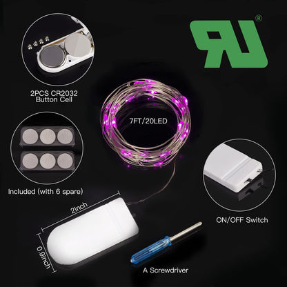 Silver Fairy Lights, CR2032 Battery Operated, 7 Feet 20 LED