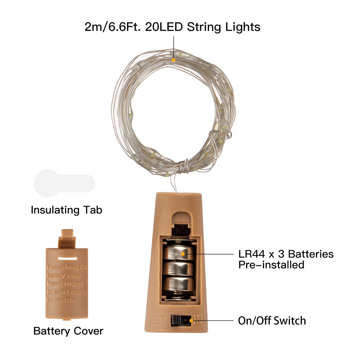 Wine Bottle Cork Fairy Lights, Battery Operated