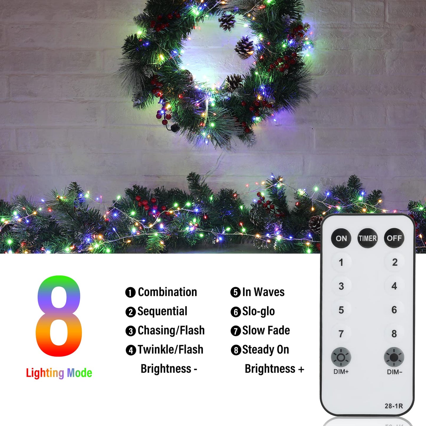 Cluster Lights with Remote, 8 Modes, Adapter
