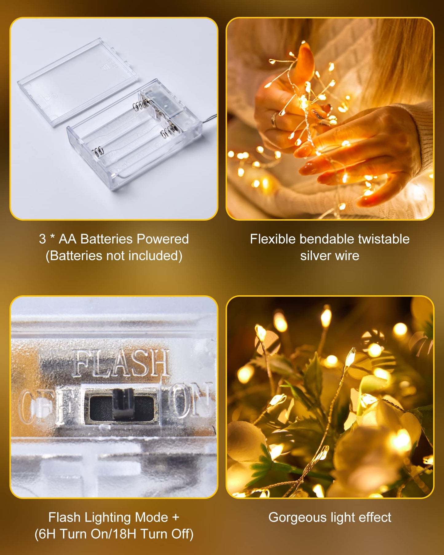 Cluster Lights on Silver Wire, AA Battery Operated