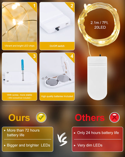 Silver Fairy Lights, CR2032 Battery Operated, 7 Feet 20 LED