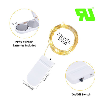 Silver Fairy Lights, CR2032 Battery Operated, 7 Feet 20 LED