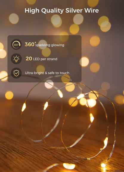 Silver Fairy Lights, CR2032 Battery Operated, 7 Feet 20 LED