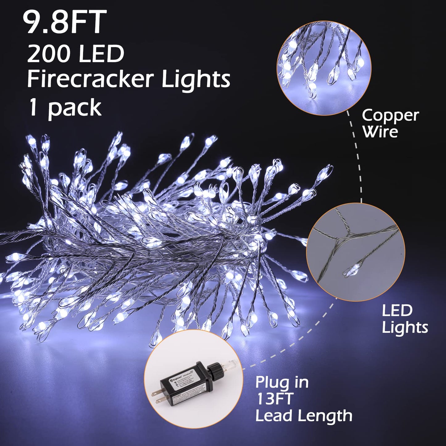 Cluster Lights with Remote, 8 Modes, Adapter